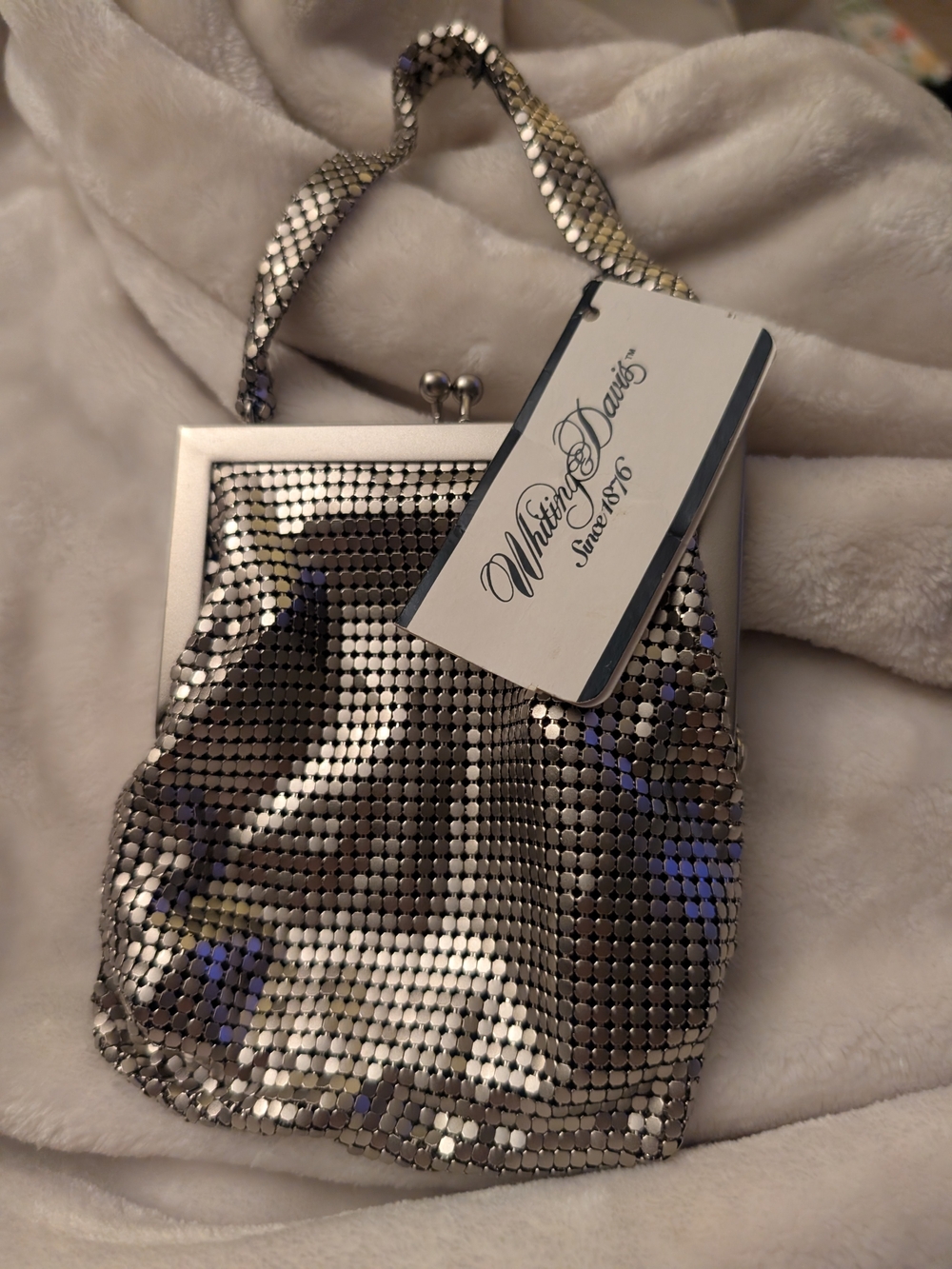 Whiting & Davis Silver Mesh Mini Top-Handle Evening Purse NWT Deadstock 1950s